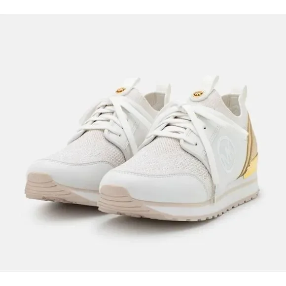 Michael Kors Dash Knit Trainer NIB Tennis Shoe Sneaker Gold White Size 6 - Picture 2 of 10